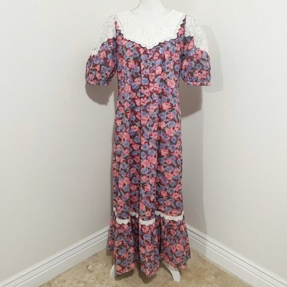 Vintage Hilda Hawaii Maxi Dress Floral Pockets Prairiecore Cottagecore Size 8 - Picture 1 of 6